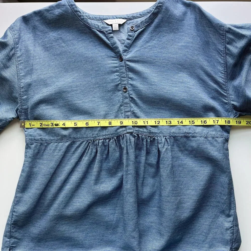 Lucky Brand Womens Striped Popover Top Indigo Multi Small Casual Cotton Lyocell - Picture 11 of 12